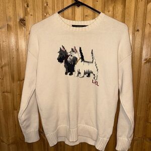 Lauren Ralph Lauren Black Label Cream Sweater Scottie Dog Design Petite Small